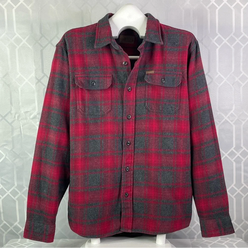 Orvis Classic Collection Heavyweight Flannel Shacket w/Hand Pockets Red Plaid XL
